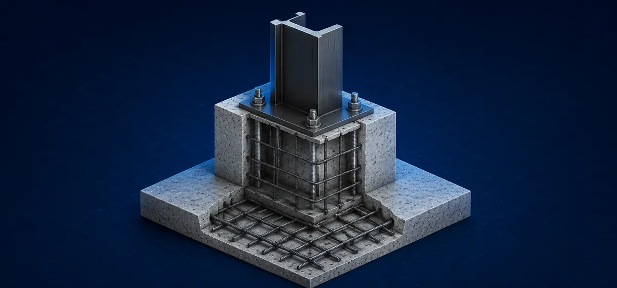Industrial steel-column pedestal and foundation detail